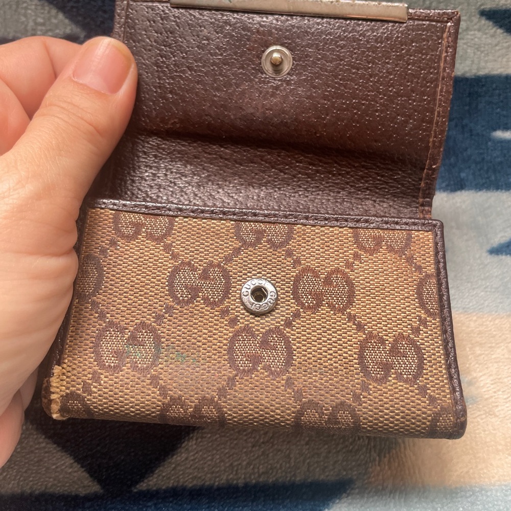 Gucci Brown Monogram Canvas Card Case with Silver-Tone Plate *dirty canvas - Picture 6 of 9